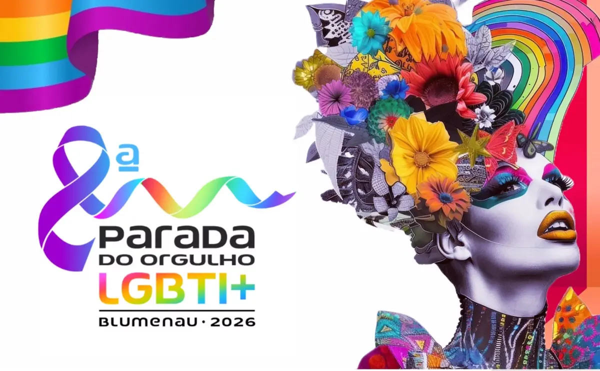 Arte oficial da 8ª Parada do Orgulho LGBTI+ Blumenau 2026